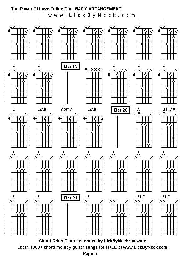 Chord Grids Chart of chord melody fingerstyle guitar song-The Power Of Love-Celine Dion-BASIC ARRANGEMENT,generated by LickByNeck software.